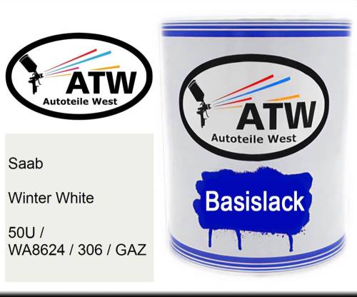Saab, Winter White, 50U / WA8624 / 306 / GAZ: 1L Lackdose, von ATW Autoteile West.